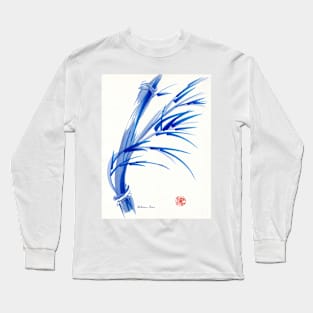 "Wind"  blue sumi-e ink wash painting Long Sleeve T-Shirt